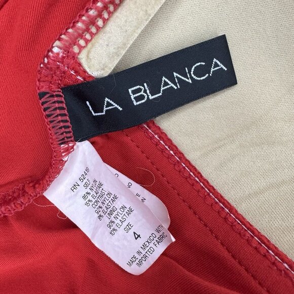 La Blanca Women's Swim Suit Sz 4 Red Strapless Tummy Control Ruched Bathing Suit - Picture 4 of 7
